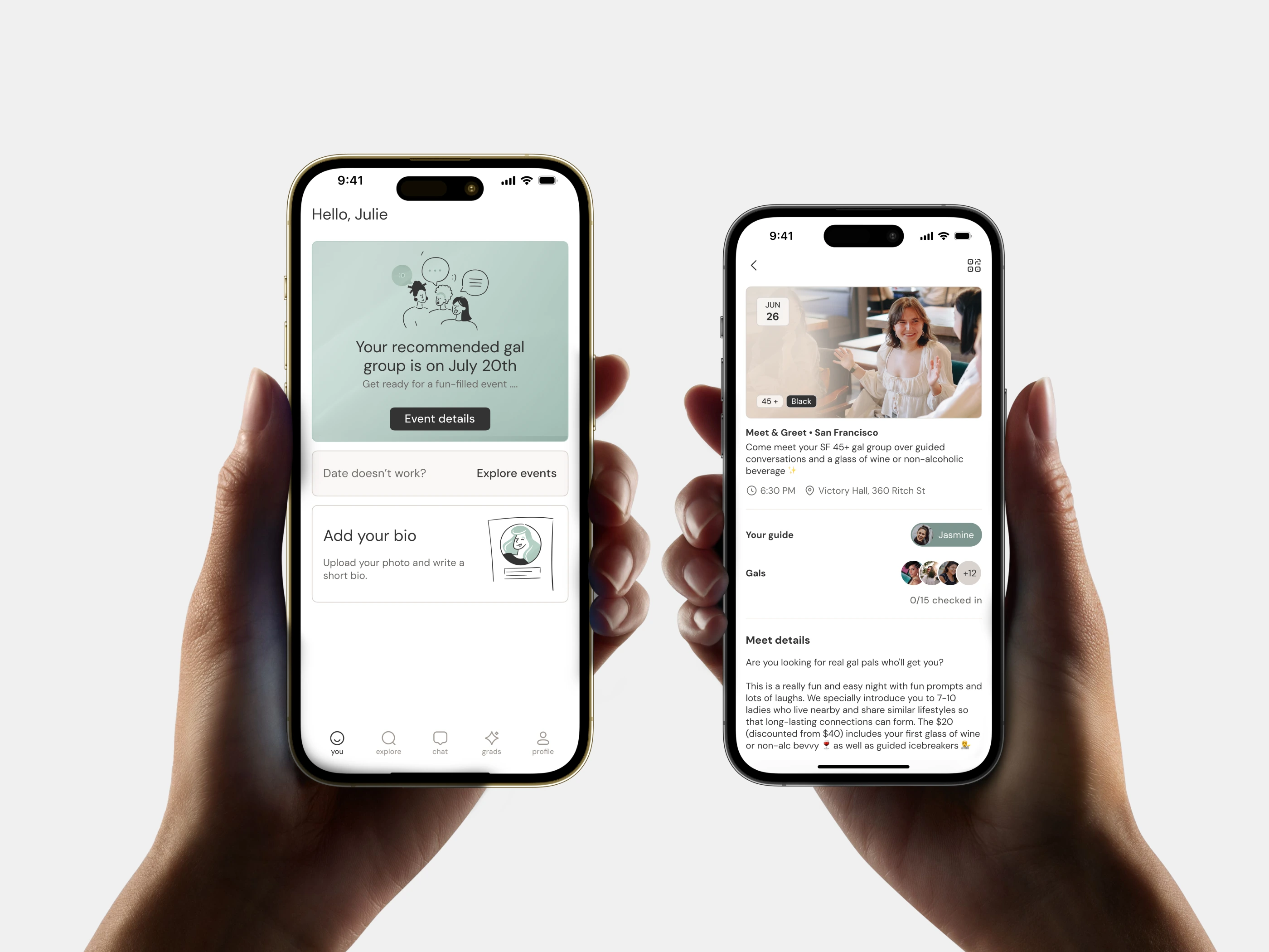 Two screens from the RealRoots mobile app